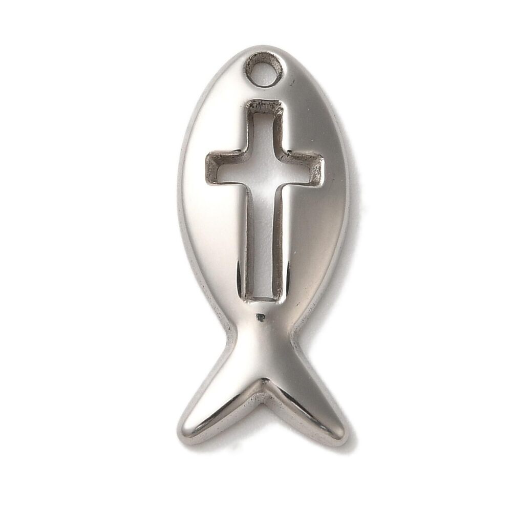9394 30pcs Jesus Fish Charms Stainless Steel Hollow Fish Charms Metal Ocean